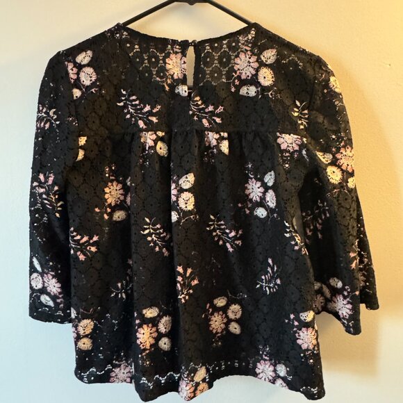 Loft Ann Taylor - Eyelet Sheer Lace Floral Print Crewneck Blouse - Picture 2 of 3